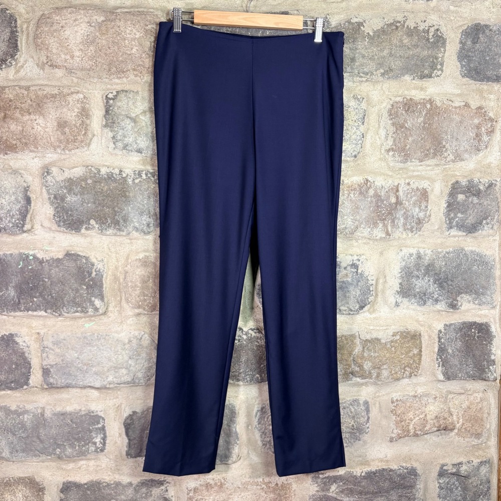 Brunello Cucinelli Navy Blue Virgin Wool Stretch Trousers Side Zip Italy USA 8‎